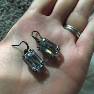 Henri Bendel Gunmetal Crystal Drop Earrings